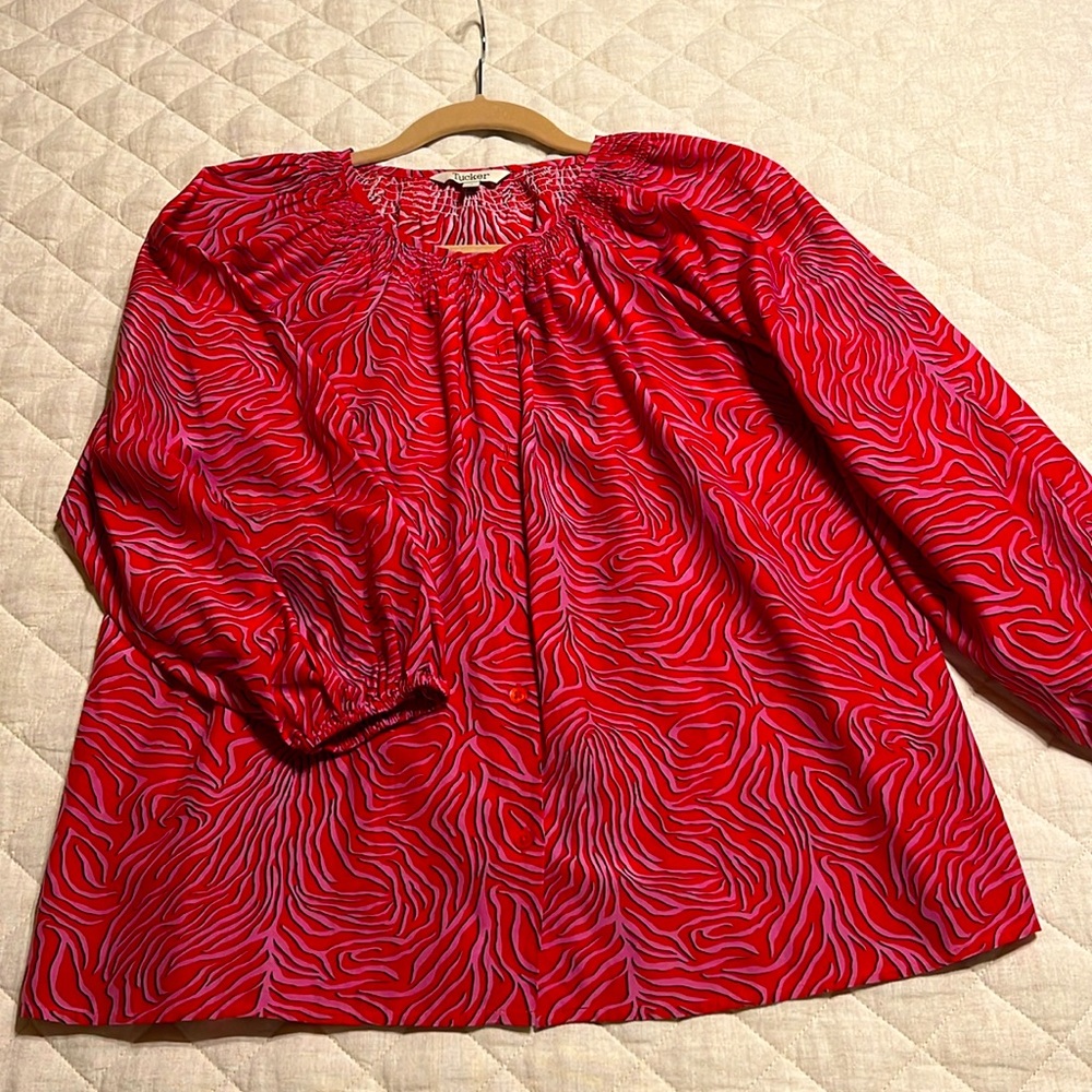 Vibrant Red and Pink Patterned Blouse